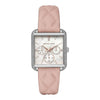 Michael Kors Drew women's watch with mother-of-pearl dial, crystal-bezel case, and pink leather strap