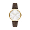Michael Kors Addyson gold-tone watch with white dial and brown leather strap