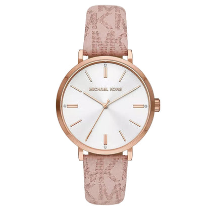 Michael Kors Addyson MK2947 women's watch with white dial and rose-gold case on pink PVC strap