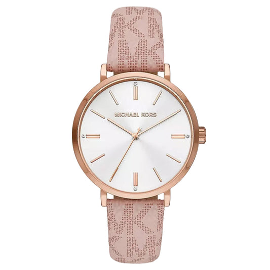 Michael Kors Addyson MK2947 women's watch with white dial and rose-gold case on pink PVC strap