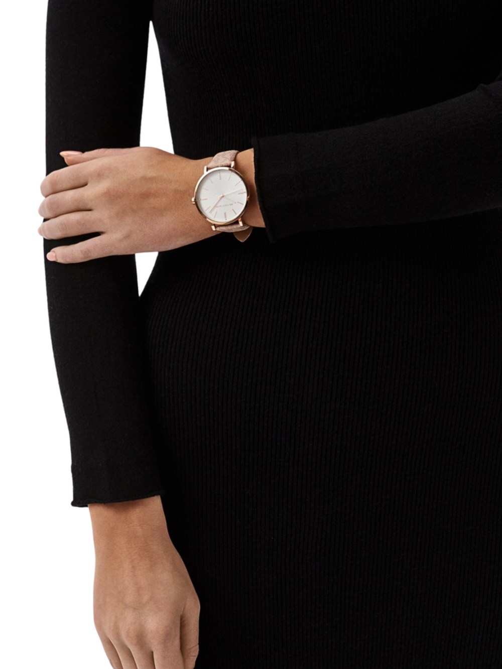 Michael Kors Addyson MK2947 watch worn on wrist with white dial and pink strap