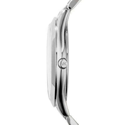 Michael Kors MK3292 Slim Runway watch side profile showing thin case and silver-tone bracelet