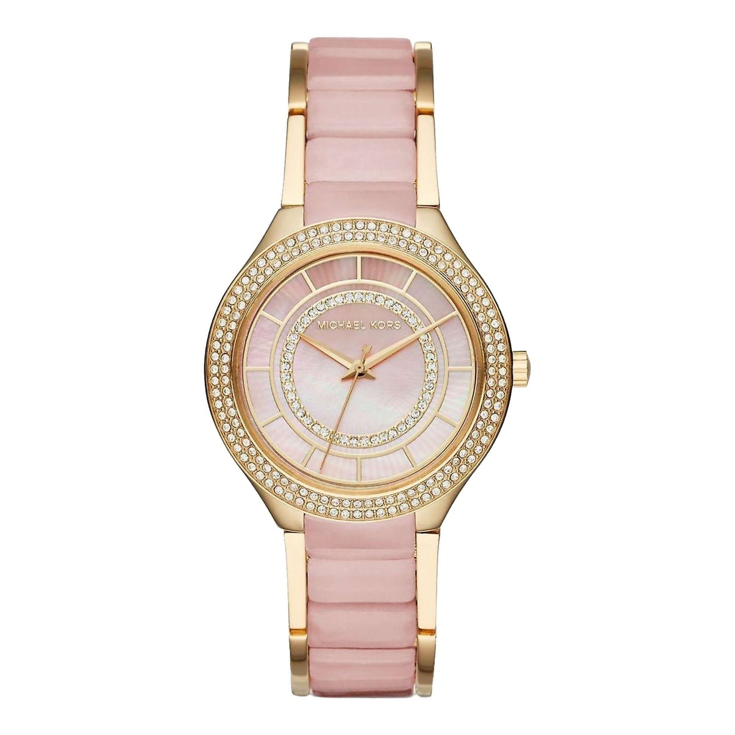 Michael Kors Kerry MK3508 women's watch with pink acetate strap and gold-tone case