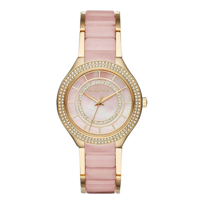 Michael Kors Kerry MK3508 women's watch with pink acetate strap and gold-tone case