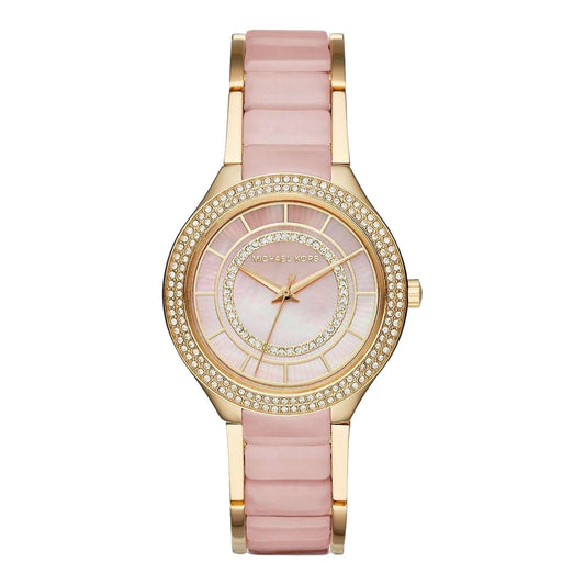 Michael Kors Kerry MK3508 women's watch with pink acetate strap and gold-tone case
