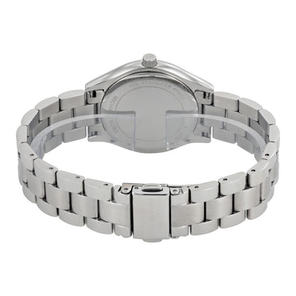 Back view of Michael Kors MK3514 watch showing stainless steel caseback and bracelet