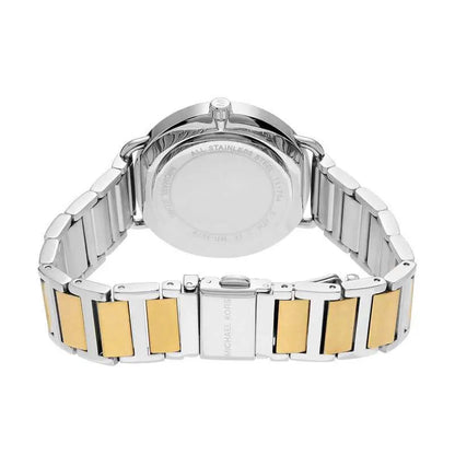 Michael Kors MK3679 two-tone silver and gold bracelet strap and case back view