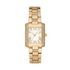 Michael Kors Emery gold rectangular watch with pavé crystal bezel and link bracelet