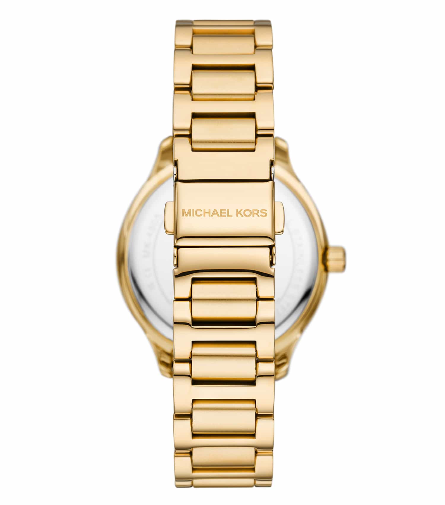 Back view of Michael Kors MK4805 watch showing gold-tone case back and bracelet