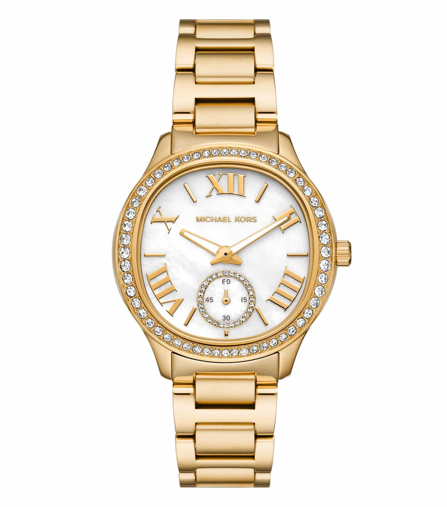 Michael Kors Sage Pavé gold-tone women's watch with crystal bezel and white dial