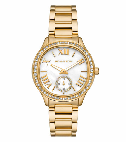 Michael Kors Sage Pavé gold-tone women's watch with crystal bezel and white dial