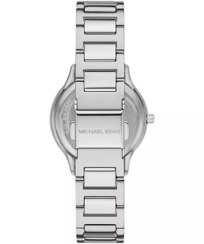 Back view of Michael Kors MK4824 showing silver-tone bracelet and case back
