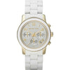 Michael Kors MK5145 Runway Mid watch with gold bezel and white ceramic bracelet