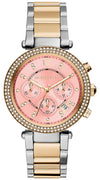 Michael Kors MK6140 rose gold ladies chronograph watch with pink dial and diamond bezel