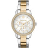 Michael Kors MK6825 Tibby women's watch with two-tone silver and gold bracelet, crystal-studded bezel, and white chronograph dial