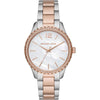 Michael Kors MK6849 Layton watch with two-tone silver and rose gold strap, crystal bezel, and white dial
