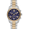 Michael Kors MK7218 Lexington watch with blue chronograph dial and two-tone bracelet
