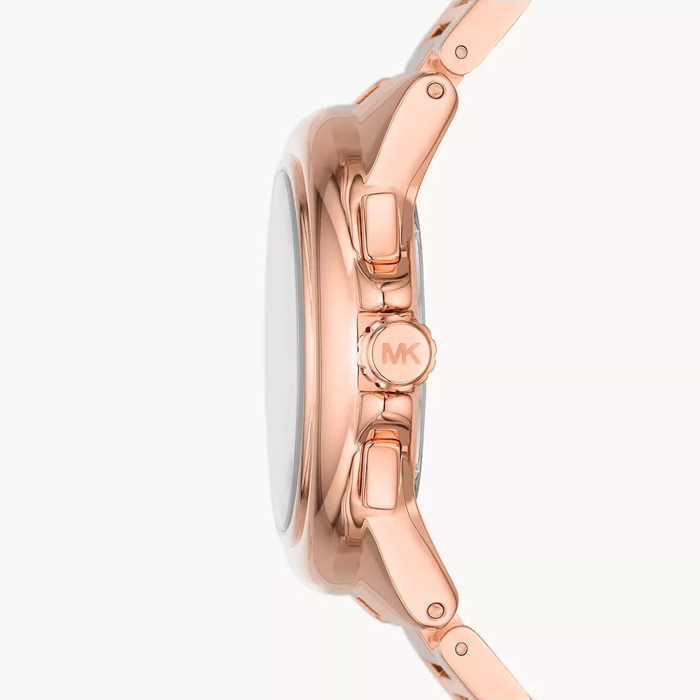 Side view of Michael Kors Camille watch showing rose-gold case profile and bracelet