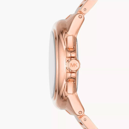Side view of Michael Kors Camille watch showing rose-gold case profile and bracelet