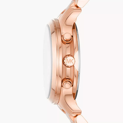 Michael Kors MK7327 rose gold chronograph watch shown from side profile