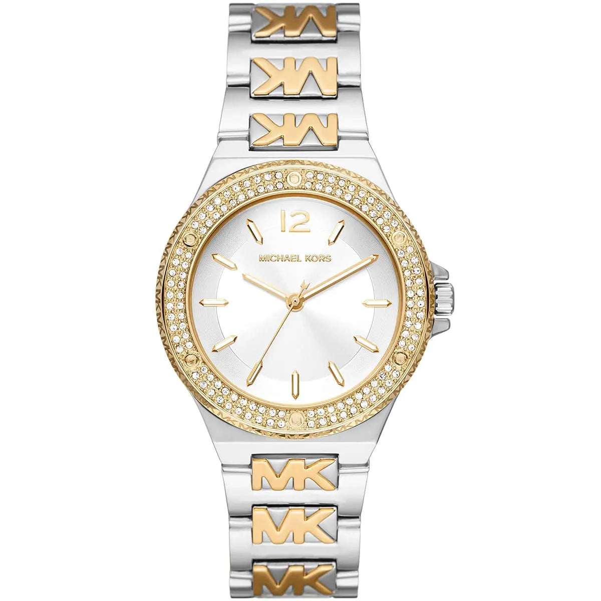 Michael Kors MK7338 two-tone ladies watch with crystal bezel and white dial