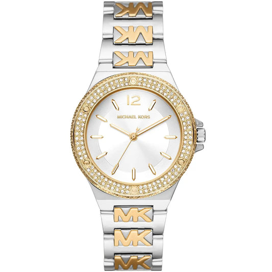 Michael Kors MK7338 two-tone ladies watch with crystal bezel and white dial