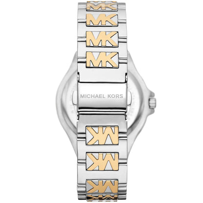 MK7338 two-tone link bracelet with gold and silver alternating MK logo links