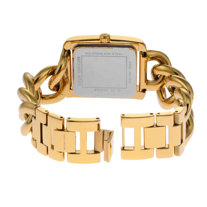 Michael Kors Mini Emery watch caseback showing stainless steel case with MK branding