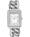 Michael Kors Mini Emery silver watch with rectangular pavé crystal case and curb-link bracelet