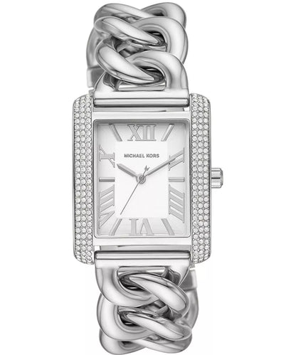 Michael Kors Mini Emery silver watch with rectangular pavé crystal case and curb-link bracelet