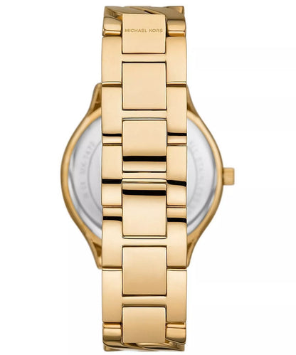Michael Kors Slim Runway watch back view with gold link bracelet visible