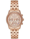 Michael Kors Mini Bryant rose-gold chronograph watch with pavé bezel and triple sub-dials on matching bracelet