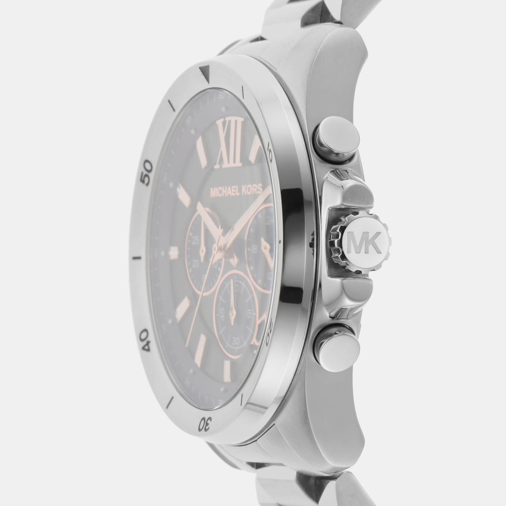 Michael Kors Brecken MK8984 watch side profile showing case thickness and chronograph pushers