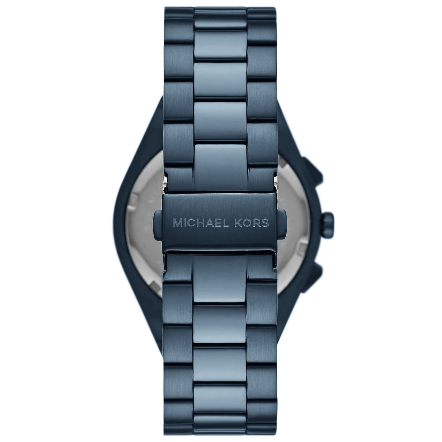 Michael Kors MK9147 Lennox watch caseback displaying blue-tone steel bracelet