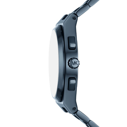 Michael Kors MK9147 Lennox watch side profile showing blue-tone case and controls