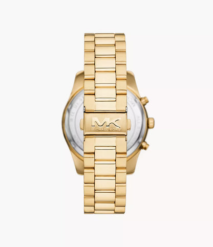 Back view of Michael Kors MK9153 gold watch showing caseback and bracelet