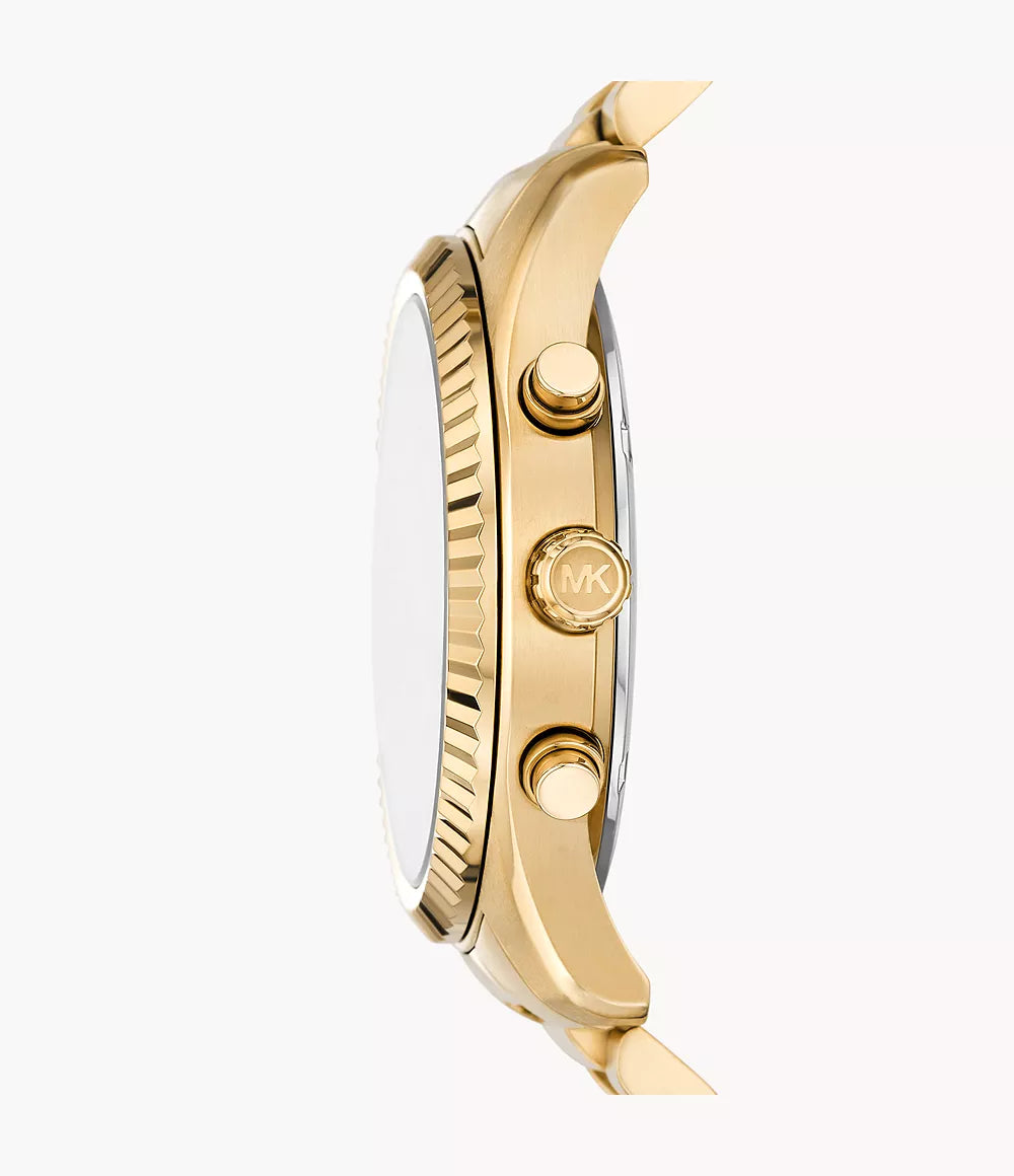 Side view of Michael Kors MK9153 watch showing gold case profile and crown