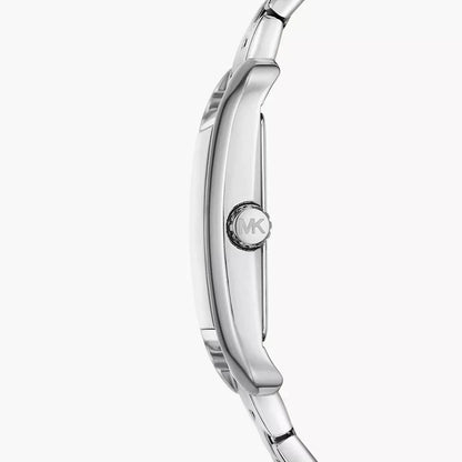Michael Kors Monroe watch side view showing silver steel bracelet and case profile