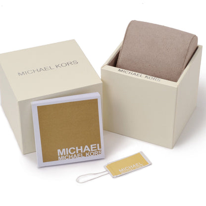 Michael Kors Monroe watch packaging with cream box and branded cloth bag