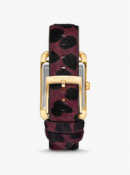 Back view of Michael Kors Monroe watch showing gold-tone case and leopard print strap