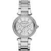 Michael Kors Parker MK5615 silver multi-function watch with crystal bezel and white dial