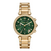 Michael Kors Parker gold chronograph watch with green dial and crystal bezel