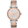 Michael Kors Parker MK6314 rose gold and silver ladies watch with crystal bezel and MK logo dial