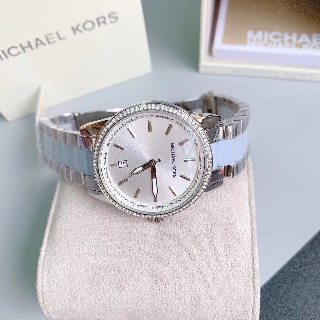 Michael Kors Parker women's watch on display with original packaging, front view