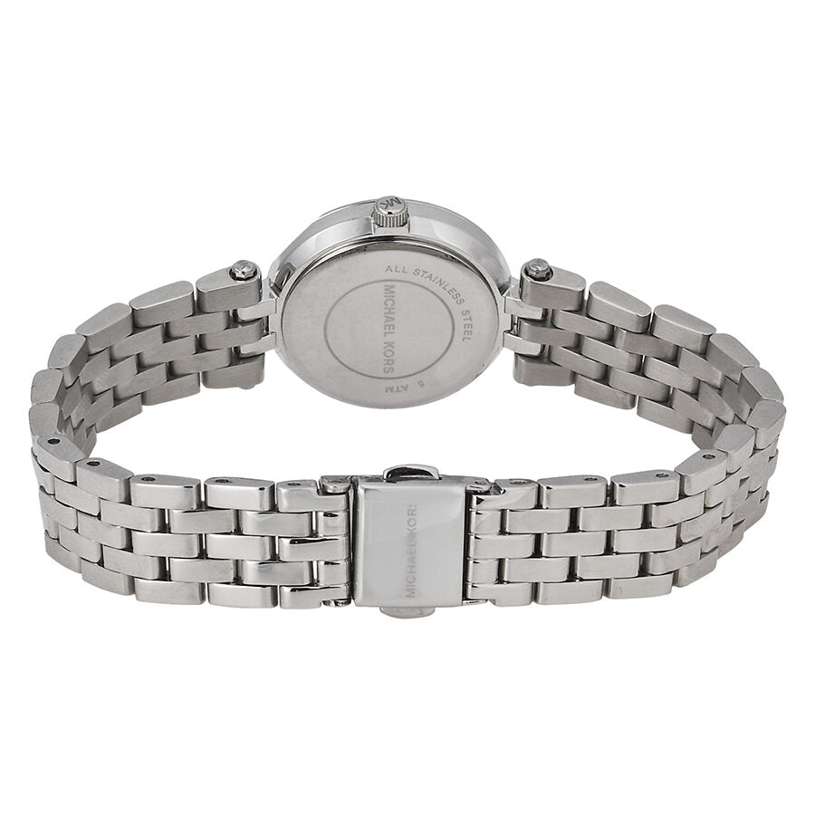 Michael Kors Petite Darci caseback showing stainless steel with bracelet
