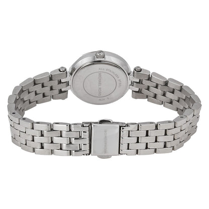 Michael Kors Petite Darci caseback showing stainless steel with bracelet