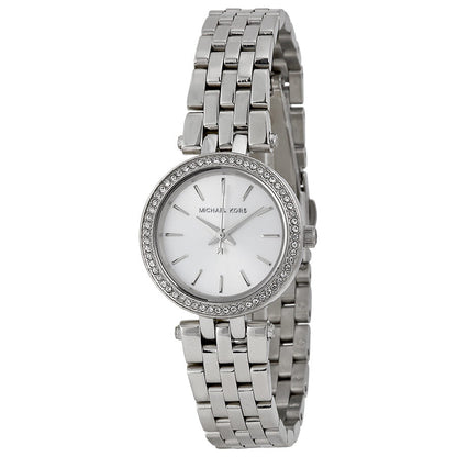 Michael Kors Petite Darci silver women's watch with white dial and crystal bezel