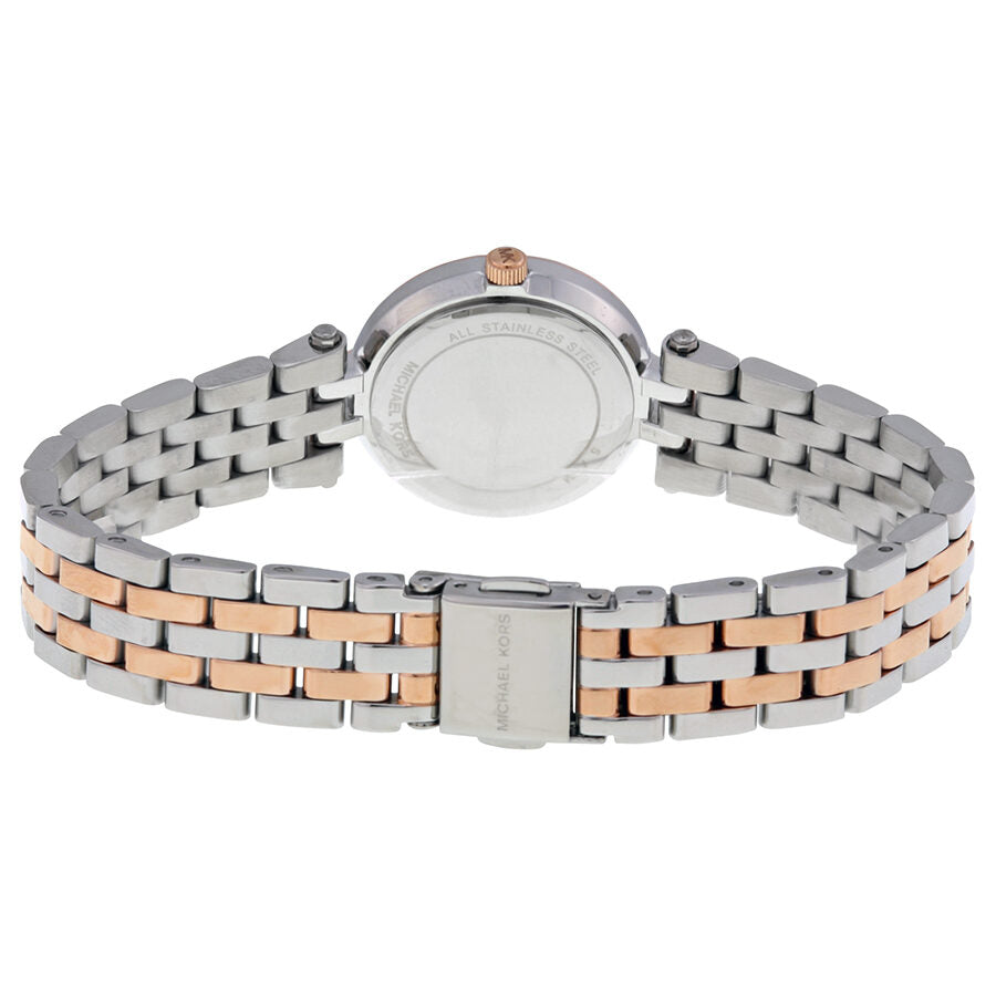 Michael Kors Petite Darci watch back view showing caseback and two-tone bracelet