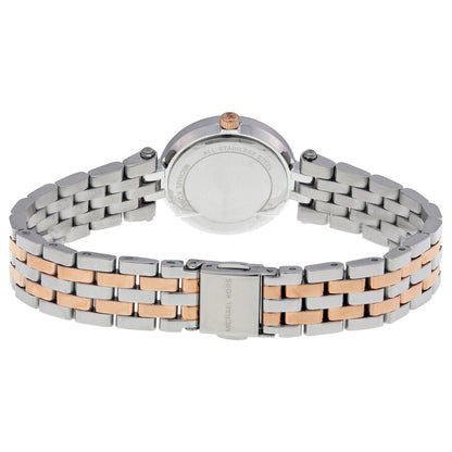 Michael Kors Petite Darci watch back view showing caseback and two-tone bracelet