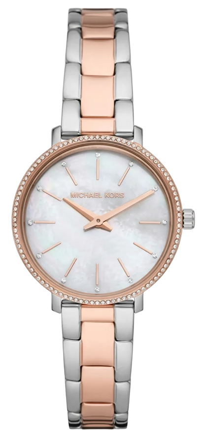 Michael Kors Pyper women's watch with mother-of-pearl white dial and two-tone steel strap